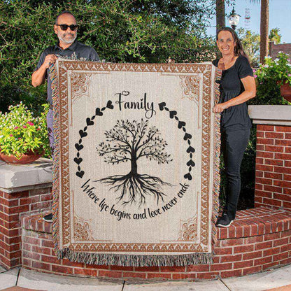 Family Where life Belongs Heirloom Woven Blanket