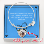 I love you more than treats personalized  Luxury Heart Bangle