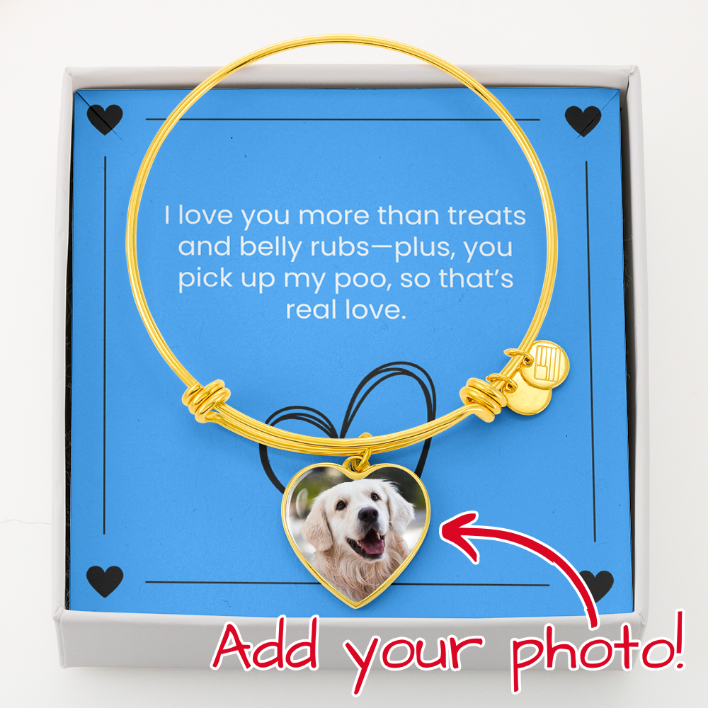 I love you more than treats personalized  Luxury Heart Bangle