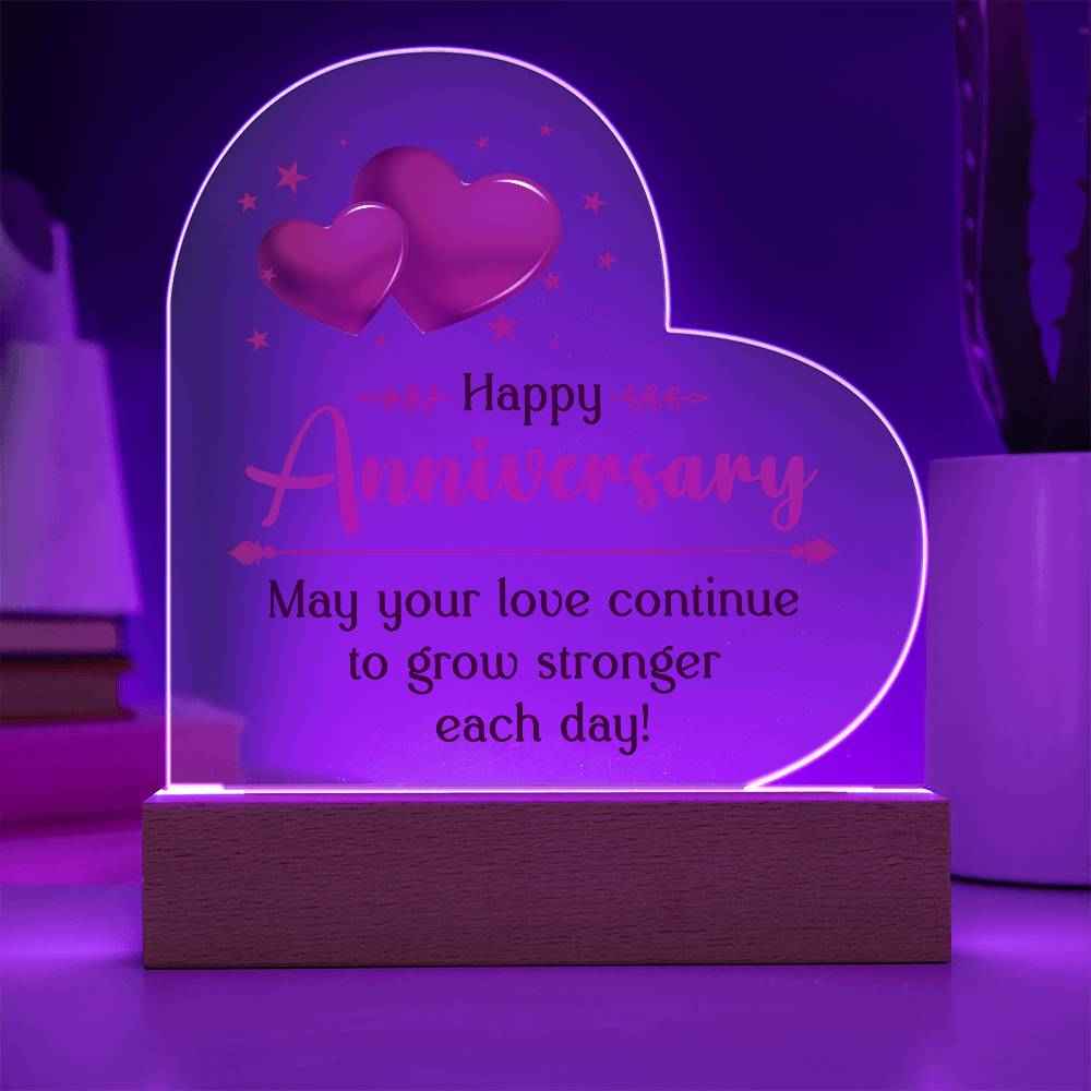 Happy Anniversary,  May your love continue to grow Heart Acrylic Plaque and Sweetest Devotion Flower Bouquet