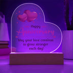 Happy Anniversary,  May your love continue to grow Heart Acrylic Plaque and Sweetest Devotion Flower Bouquet