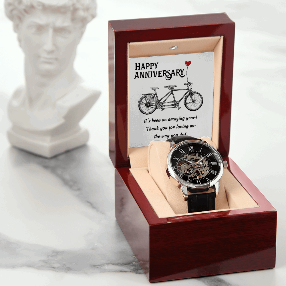 Happy Anniversary its been an amazing years Men's Openwork Watch With Mahogany Box - StarShineBox -