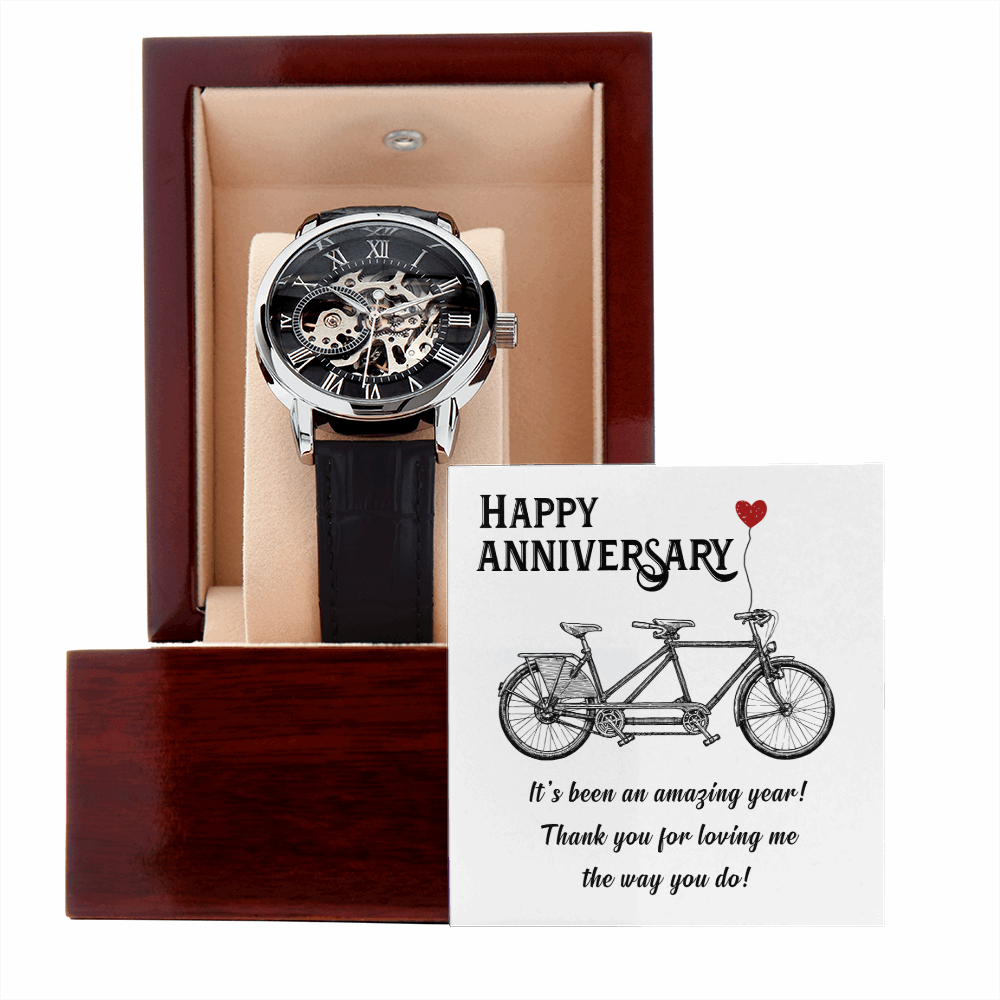 Happy Anniversary its been an amazing years Men's Openwork Watch With Mahogany Box - StarShineBox -