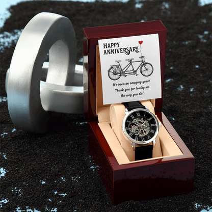 Happy Anniversary its been an amazing years Men's Openwork Watch With Mahogany Box - StarShineBox -
