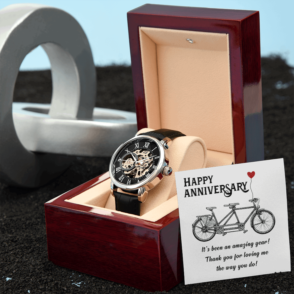 Happy Anniversary its been an amazing years Men's Openwork Watch With Mahogany Box - StarShineBox -