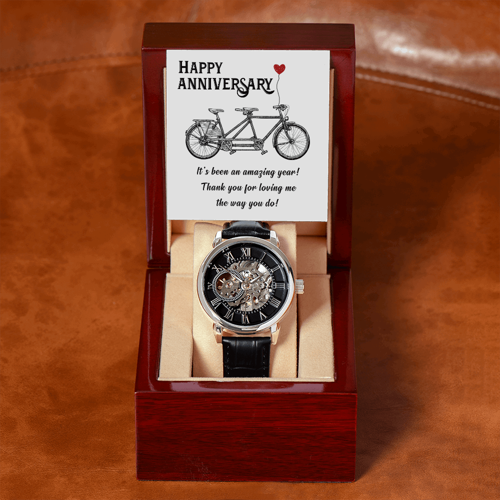 Happy Anniversary its been an amazing years Men's Openwork Watch With Mahogany Box - StarShineBox -