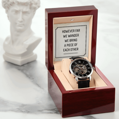 However far we wander Men's Openwork Watch With Mahogany Box - StarShineBox -