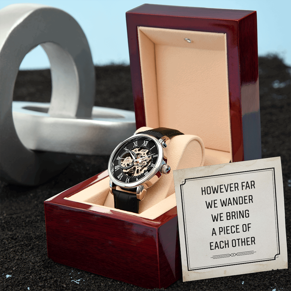 However far we wander Men's Openwork Watch With Mahogany Box - StarShineBox -