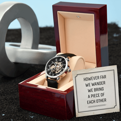 However far we wander Men's Openwork Watch With Mahogany Box - StarShineBox -