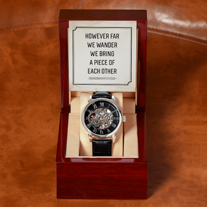 However far we wander Men's Openwork Watch With Mahogany Box - StarShineBox -