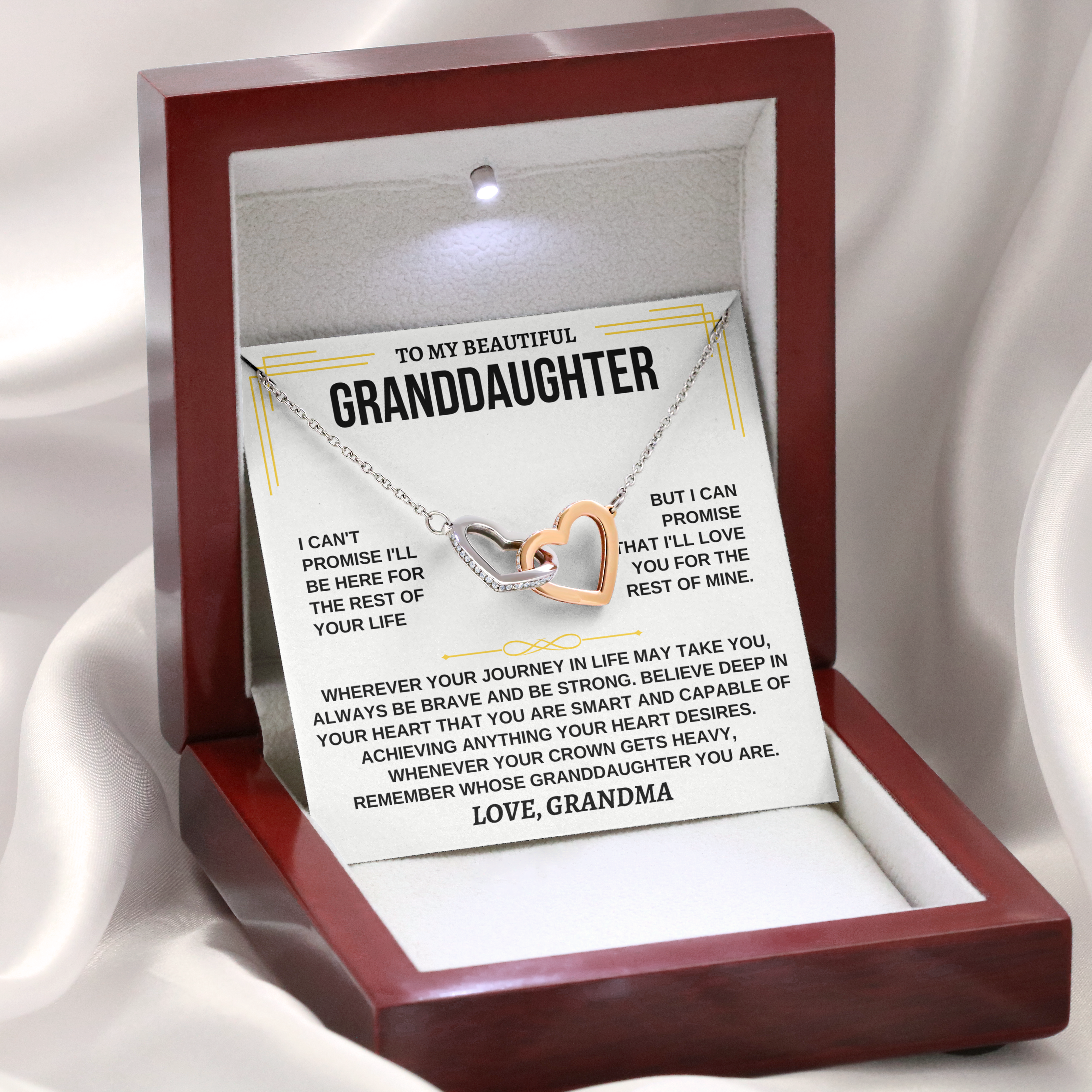 To My Beautiful Granddaughter I Love You Interlocking Hearts Necklace