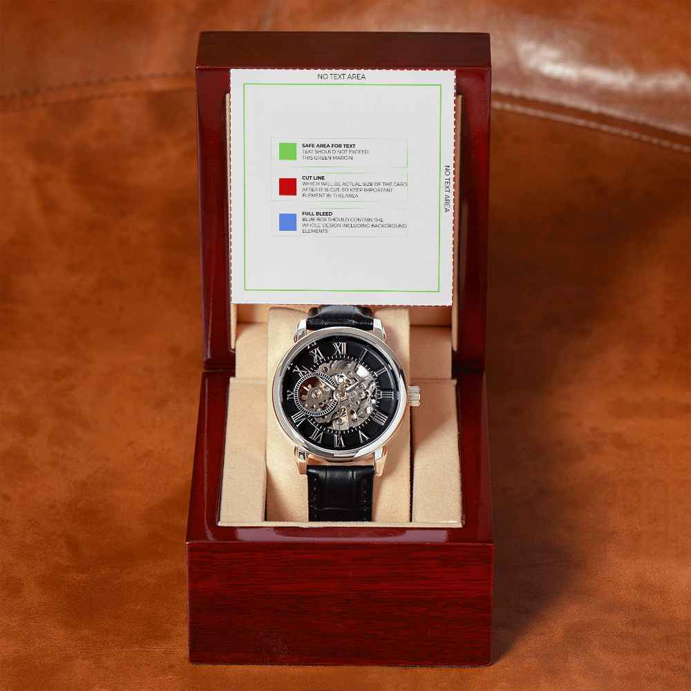 Men's Openwork Watch With Mahogany Box