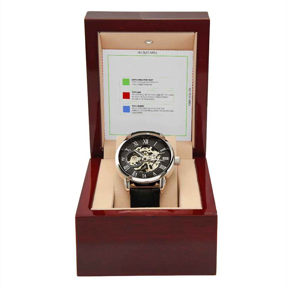 Men's Openwork Watch With Mahogany Box