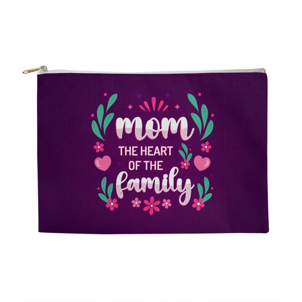 Mom The Heart Of The Family Large Fabric Zippered Pouch - StarShineBox -