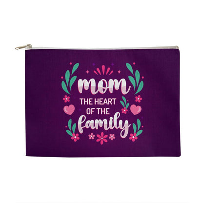 Mom The Heart Of The Family Large Fabric Zippered Pouch - StarShineBox -