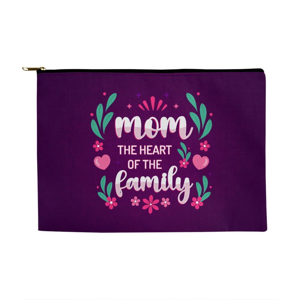 Mom The Heart Of The Family Large Fabric Zippered Pouch - StarShineBox -