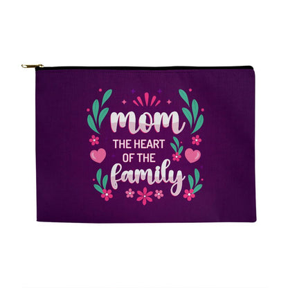 Mom The Heart Of The Family Large Fabric Zippered Pouch - StarShineBox -