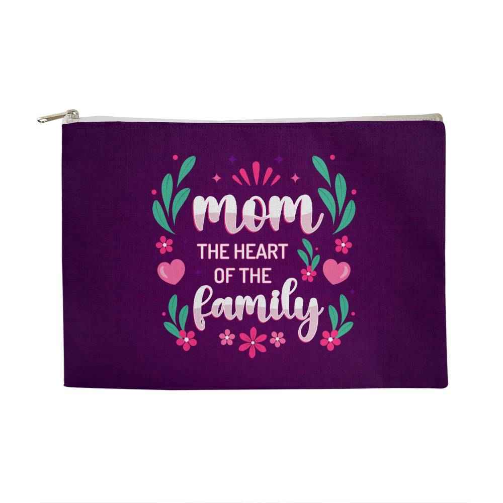 Mom The Heart Of The Family Large Fabric Zippered Pouch