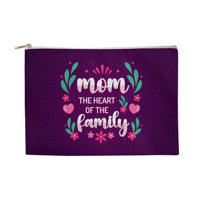 Mom The Heart Of The Family Large Fabric Zippered Pouch
