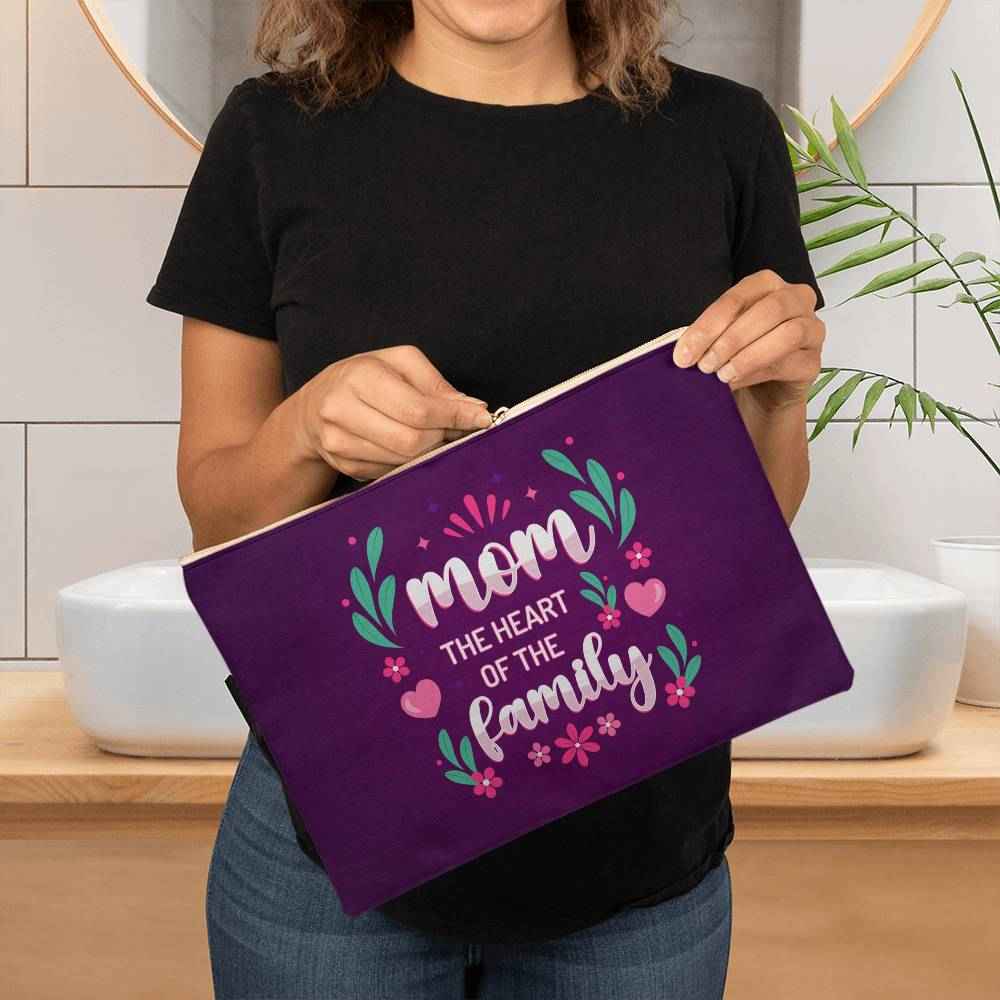 Mom The Heart Of The Family Large Fabric Zippered Pouch