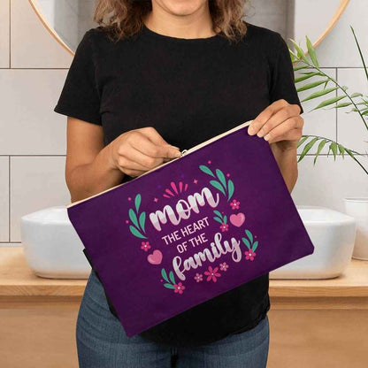 Mom The Heart Of The Family Large Fabric Zippered Pouch