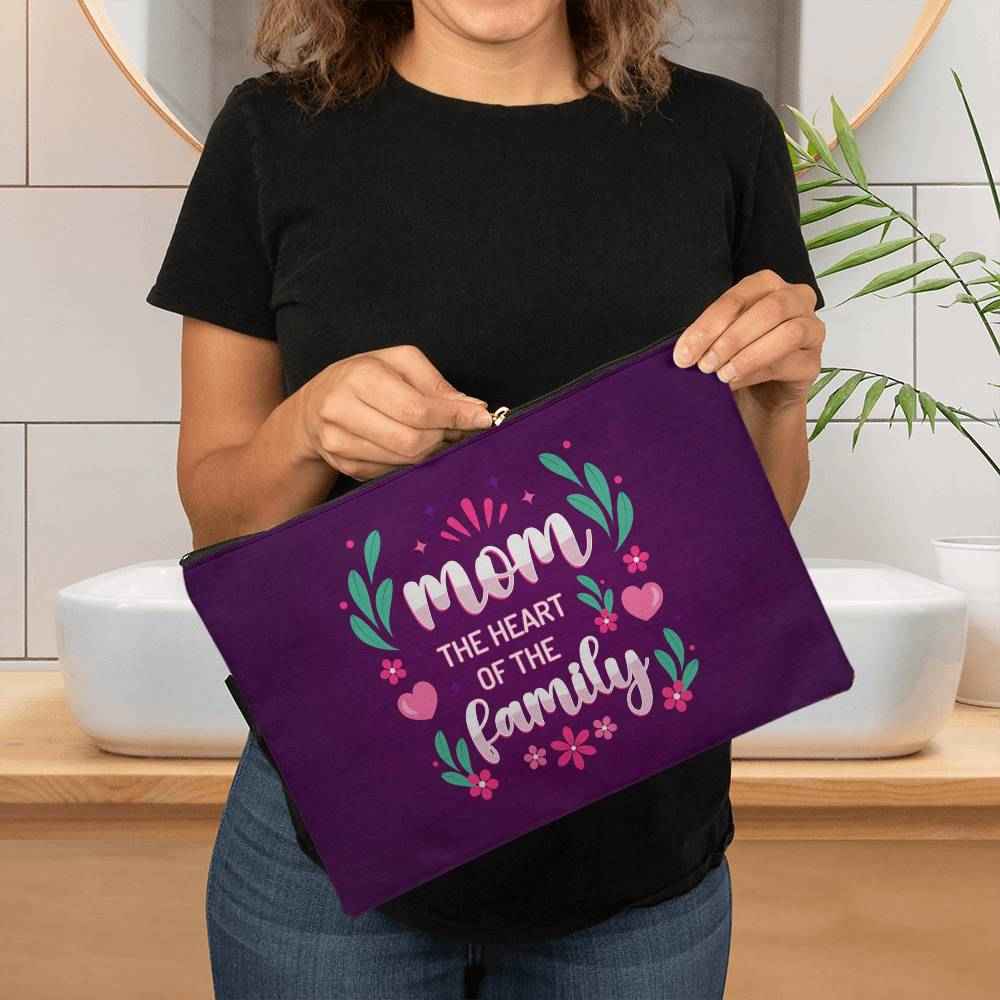 Mom The Heart Of The Family Large Fabric Zippered Pouch