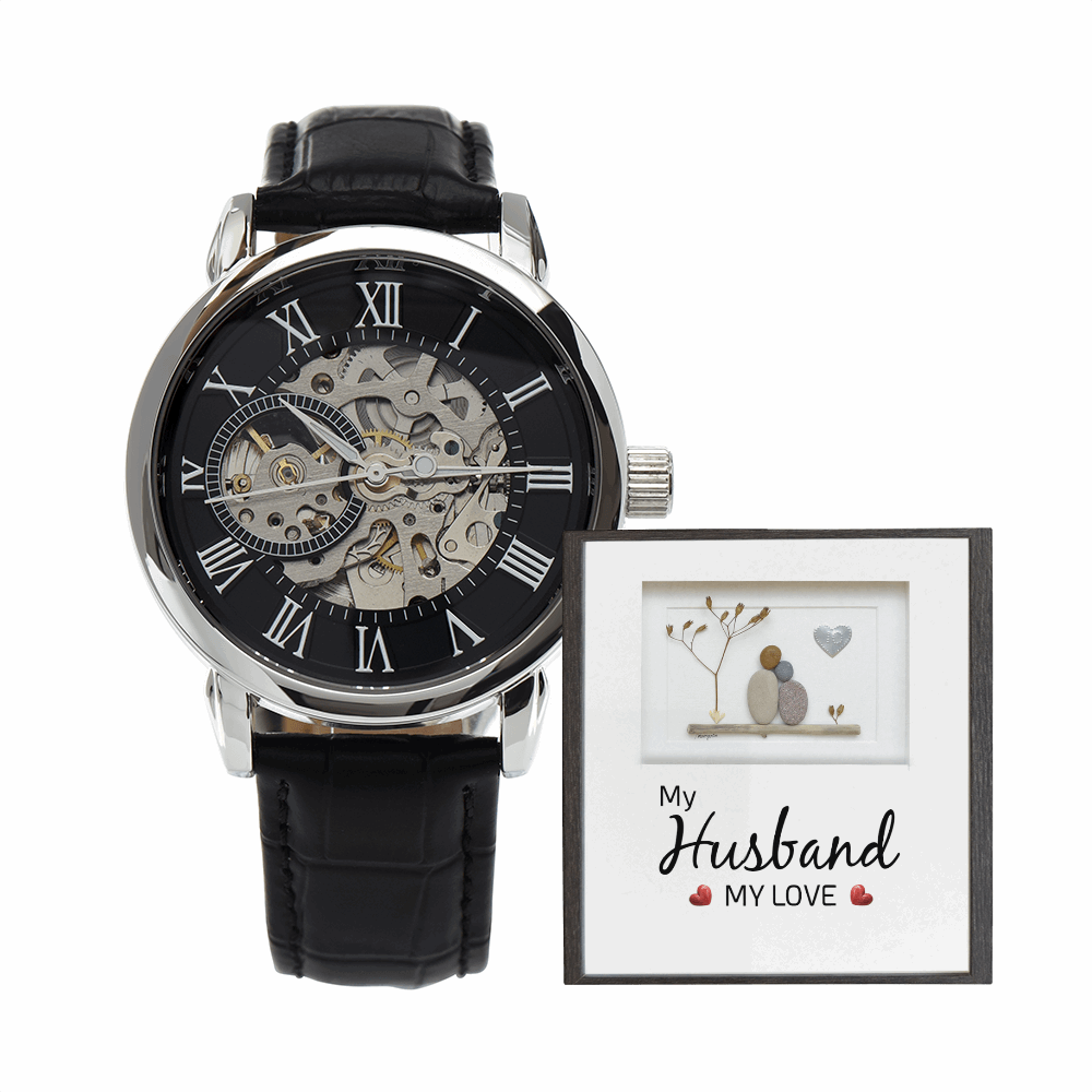My Husband my Love Men's Openwork Watch With Mahogany Box - StarShineBox -