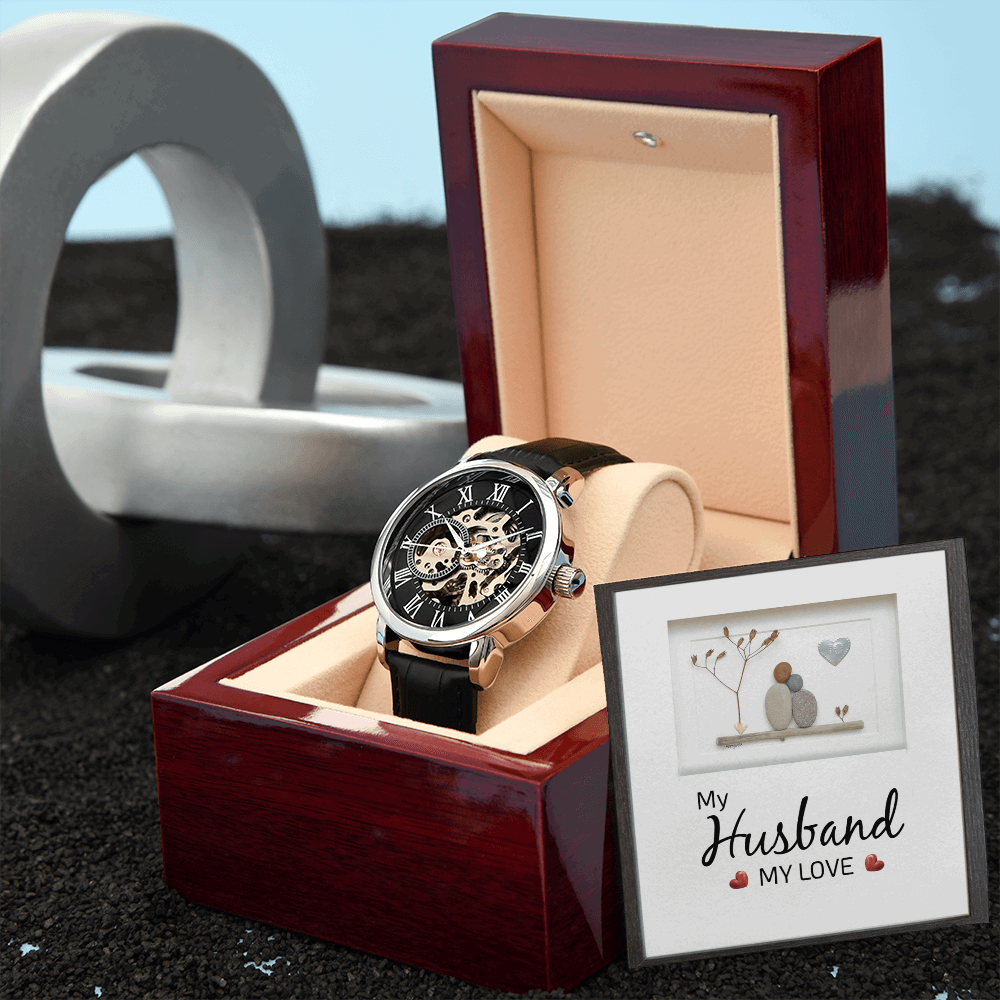 My Husband my Love Men's Openwork Watch With Mahogany Box - StarShineBox -