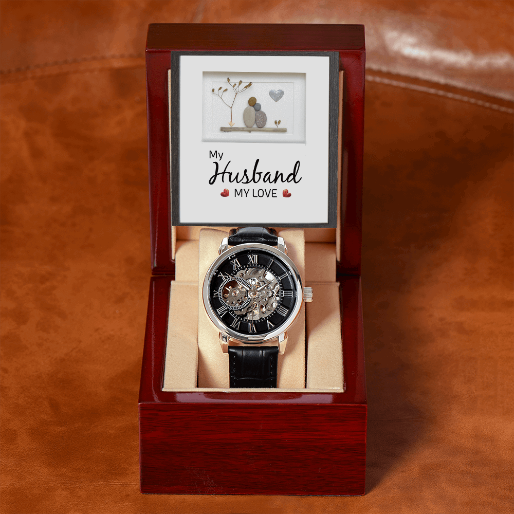 My Husband my Love Men's Openwork Watch With Mahogany Box - StarShineBox -