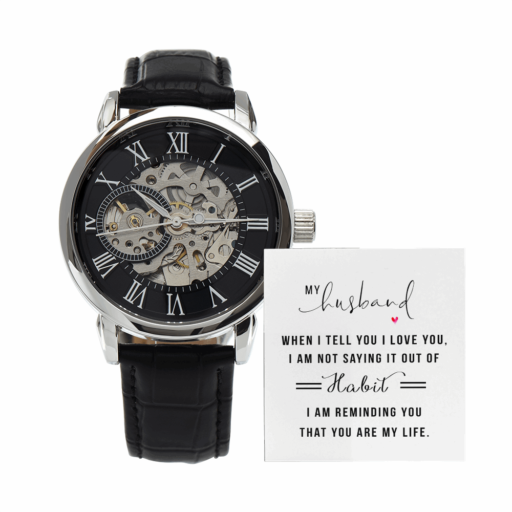 My Husband when I tell you I love you Men's Openwork Watch With Mahogany Box - StarShineBox -