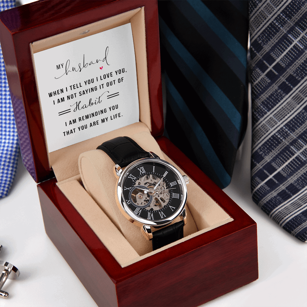 My Husband when I tell you I love you Men's Openwork Watch With Mahogany Box - StarShineBox -