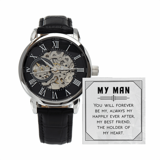 My Man- You will forever be my always Men's Openwork Watch With Mahogany Box - StarShineBox -