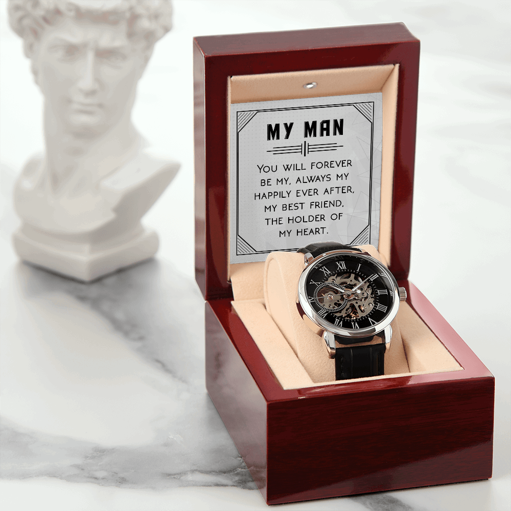 My Man- You will forever be my always Men's Openwork Watch With Mahogany Box - StarShineBox -
