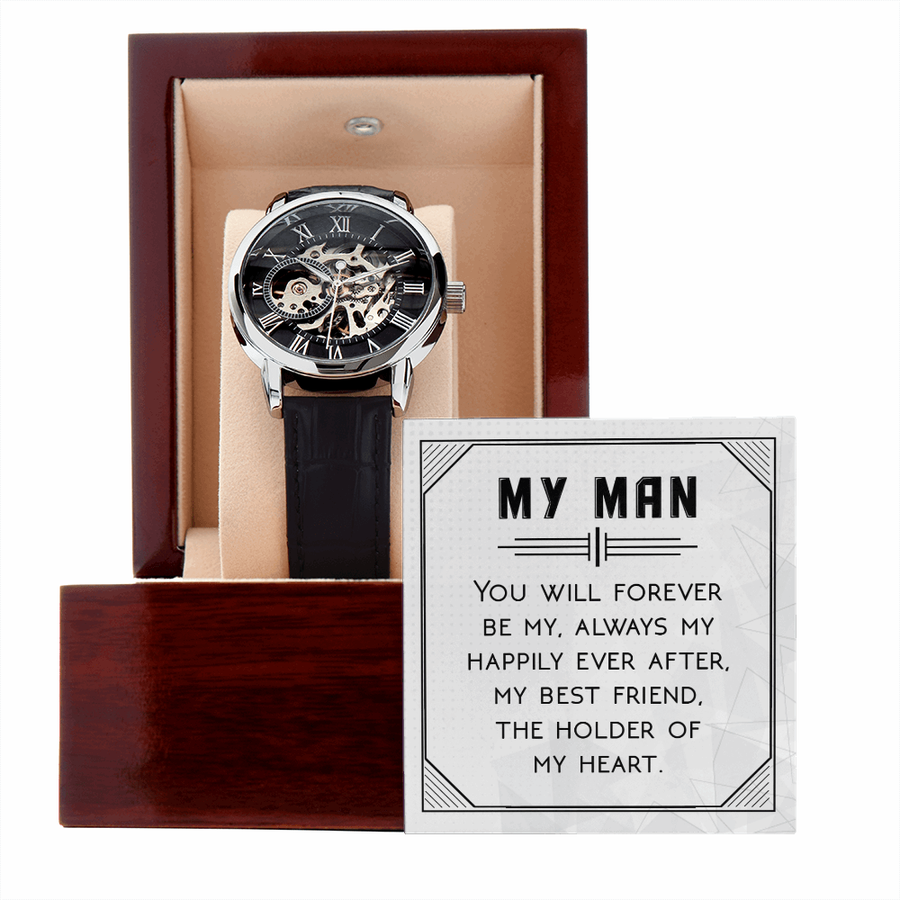 My Man- You will forever be my always Men's Openwork Watch With Mahogany Box - StarShineBox -