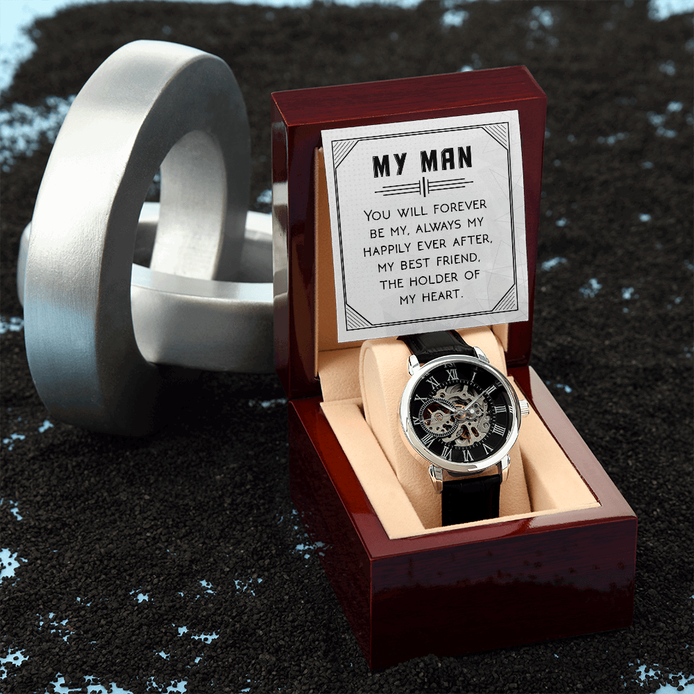 My Man- You will forever be my always Men's Openwork Watch With Mahogany Box - StarShineBox -