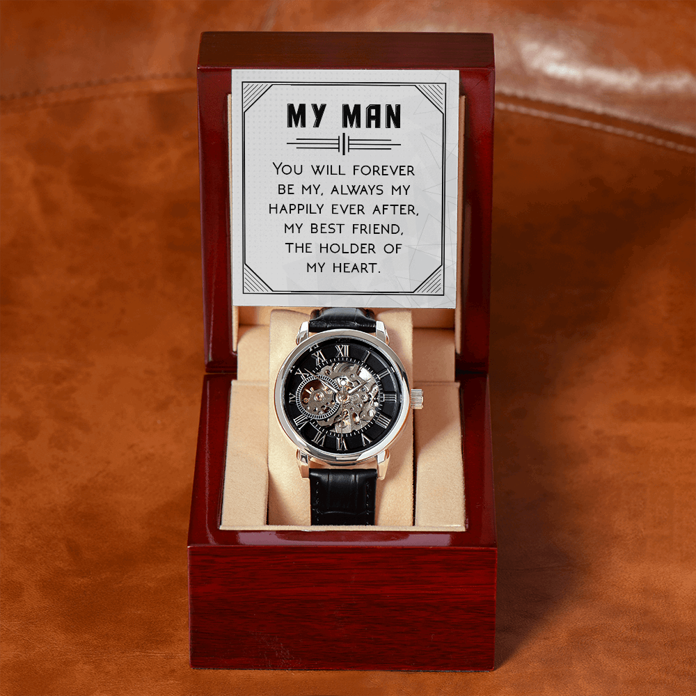 My Man- You will forever be my always Men's Openwork Watch With Mahogany Box - StarShineBox -