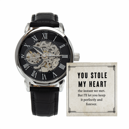 My man-You stole my heart Men's Openwork Watch With Mahogany Box - StarShineBox -