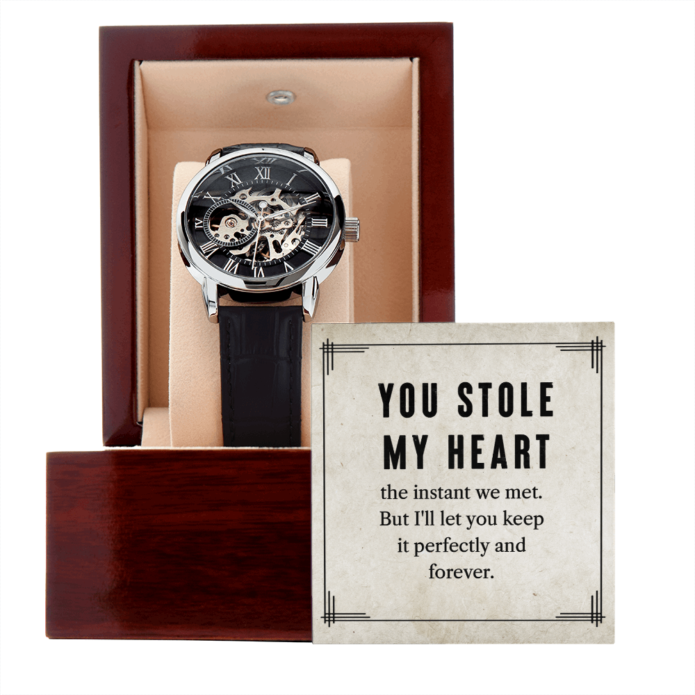 My man-You stole my heart Men's Openwork Watch With Mahogany Box - StarShineBox -