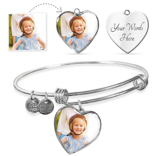 Personalized Heart Photo Bangle Adjustable  Bracelet - Starshine Box 