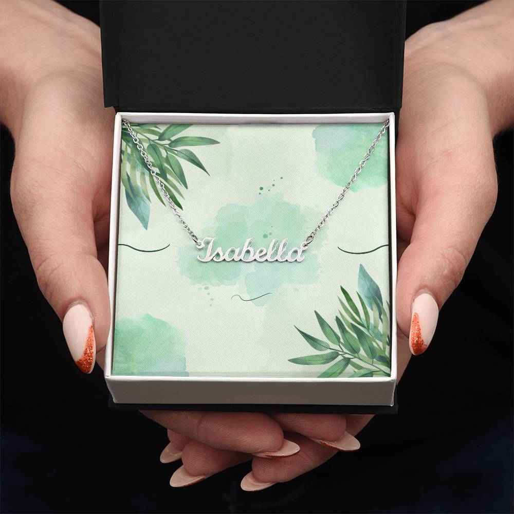 Personalized Name Necklace Green Leaves
