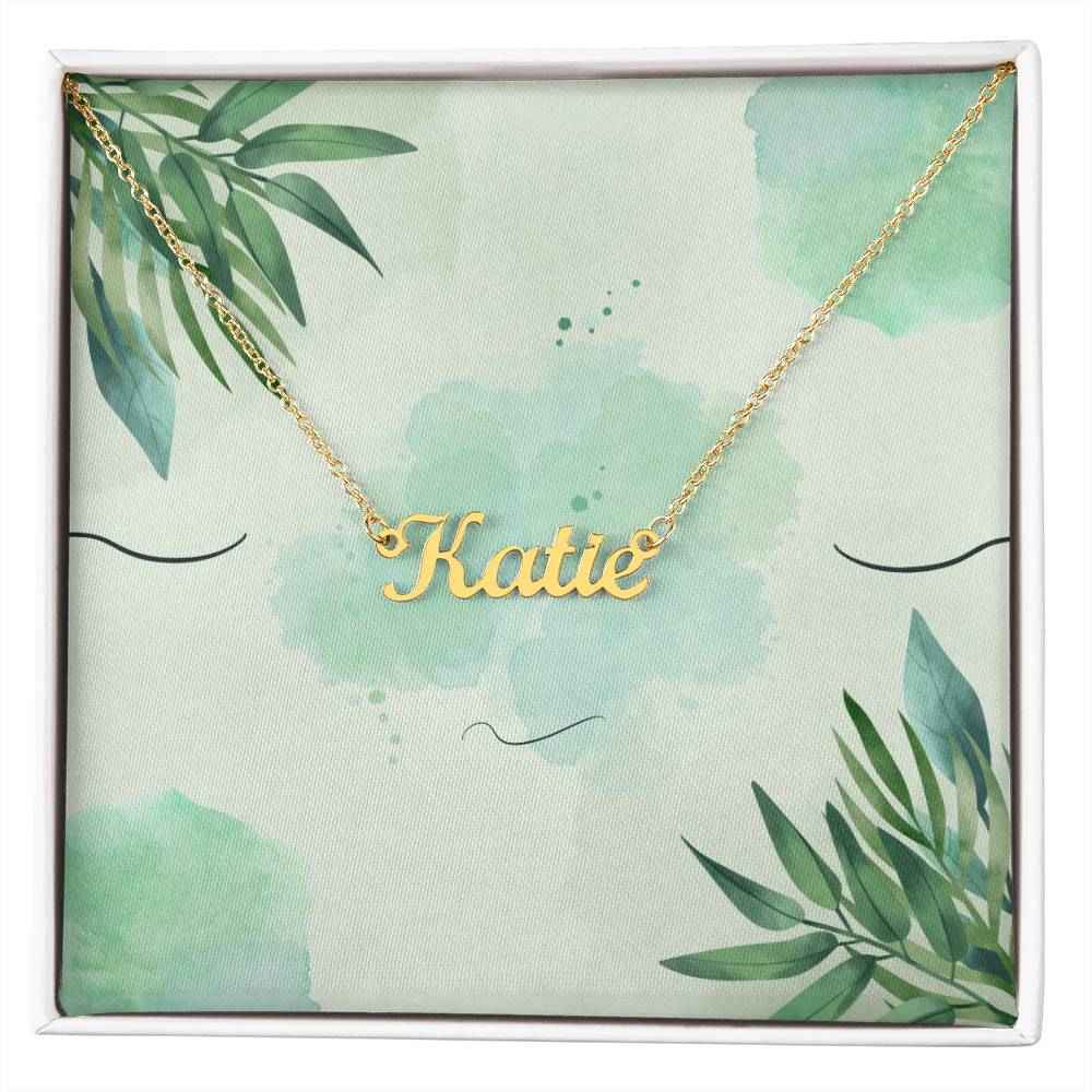 Personalized Name Necklace Green Leaves