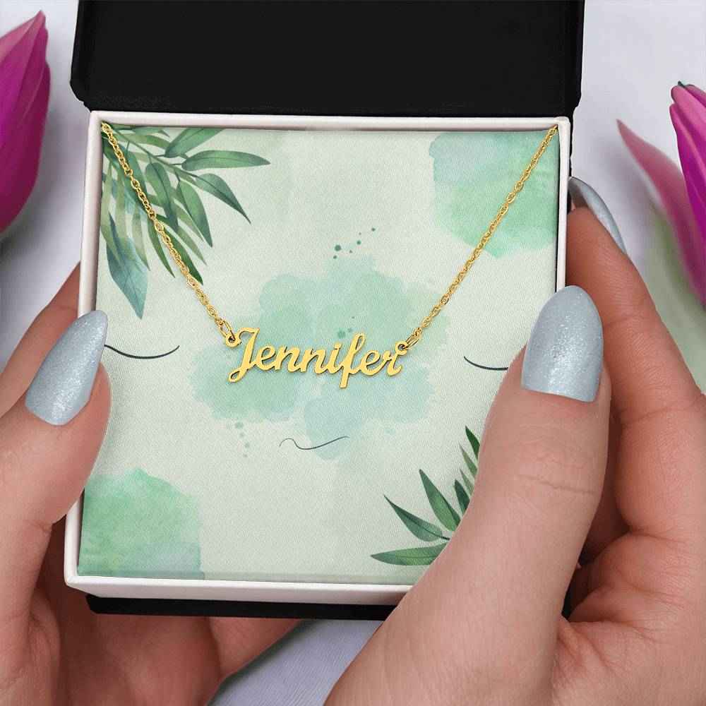 Personalized Name Necklace Green Leaves