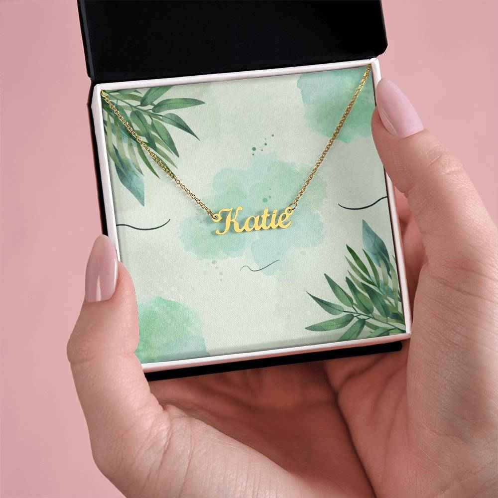 Personalized Name Necklace Green Leaves