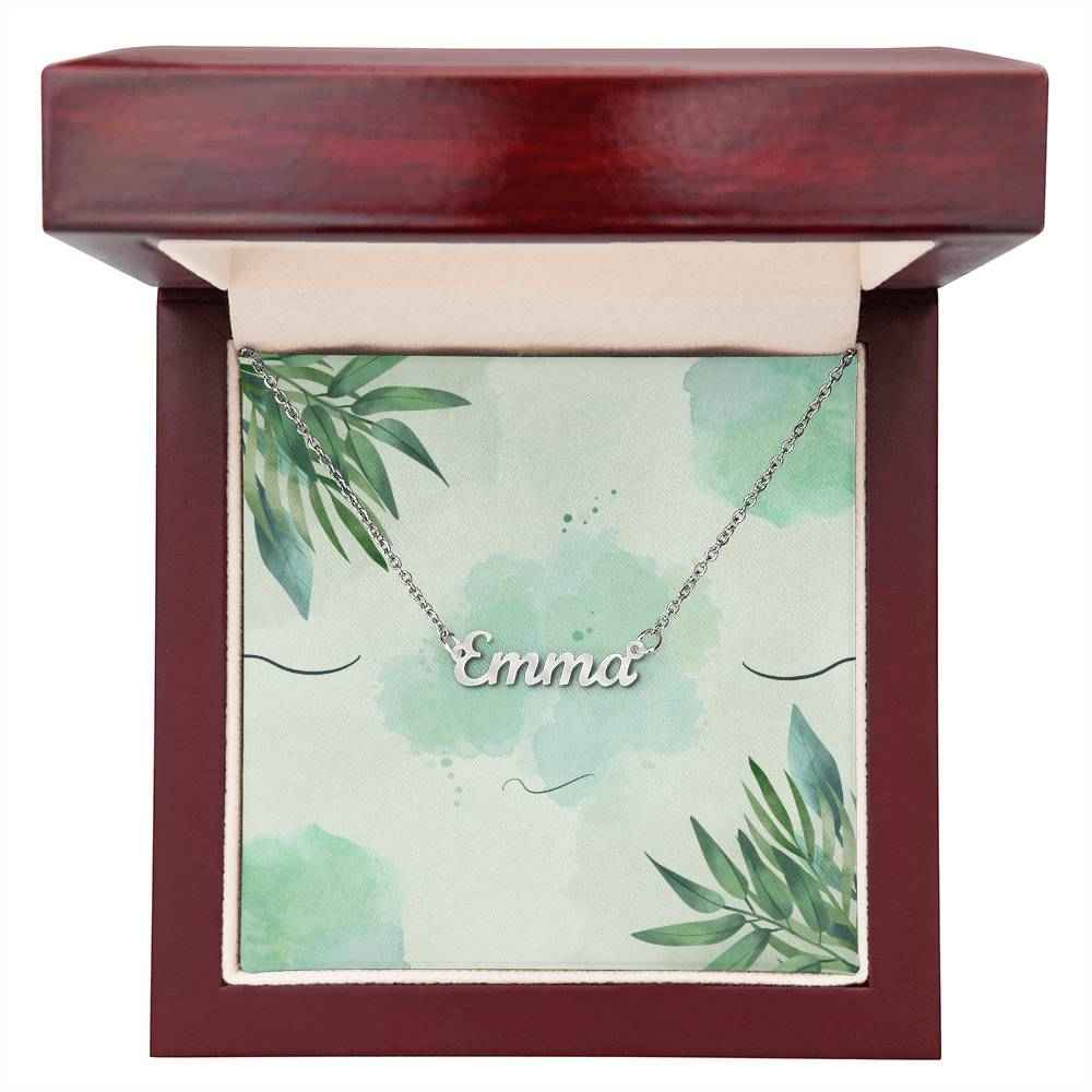 Personalized Name Necklace Green Leaves