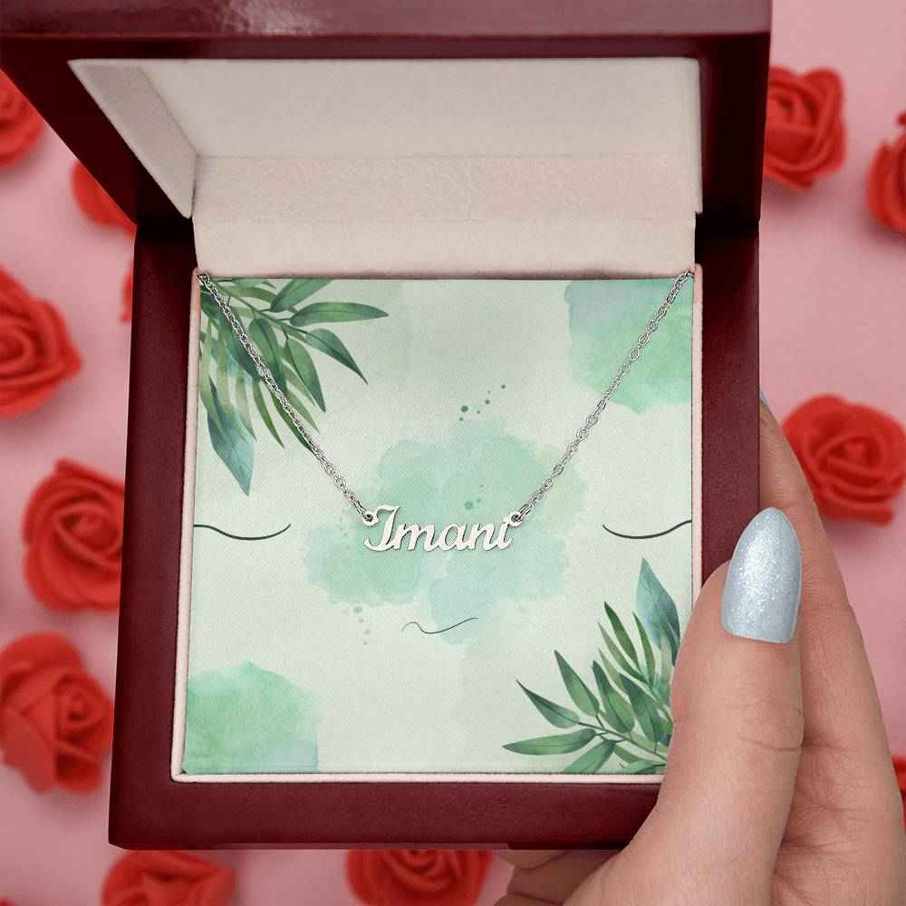 Personalized Name Necklace Green Leaves