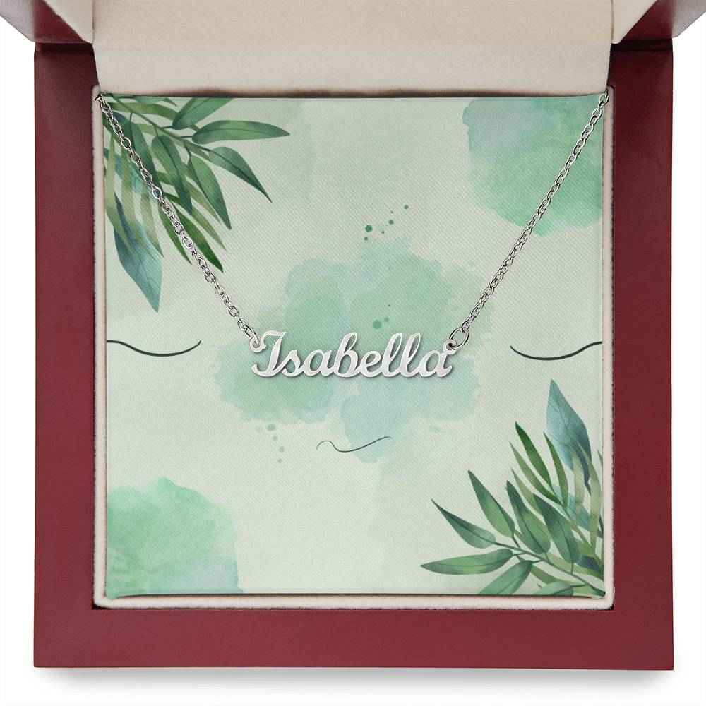 Personalized Name Necklace Green Leaves