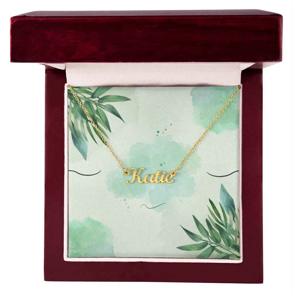 Personalized Name Necklace Green Leaves