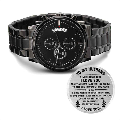 To MY Husband- Never forget that I love you Black Chronograph Watch - Starshine Box 