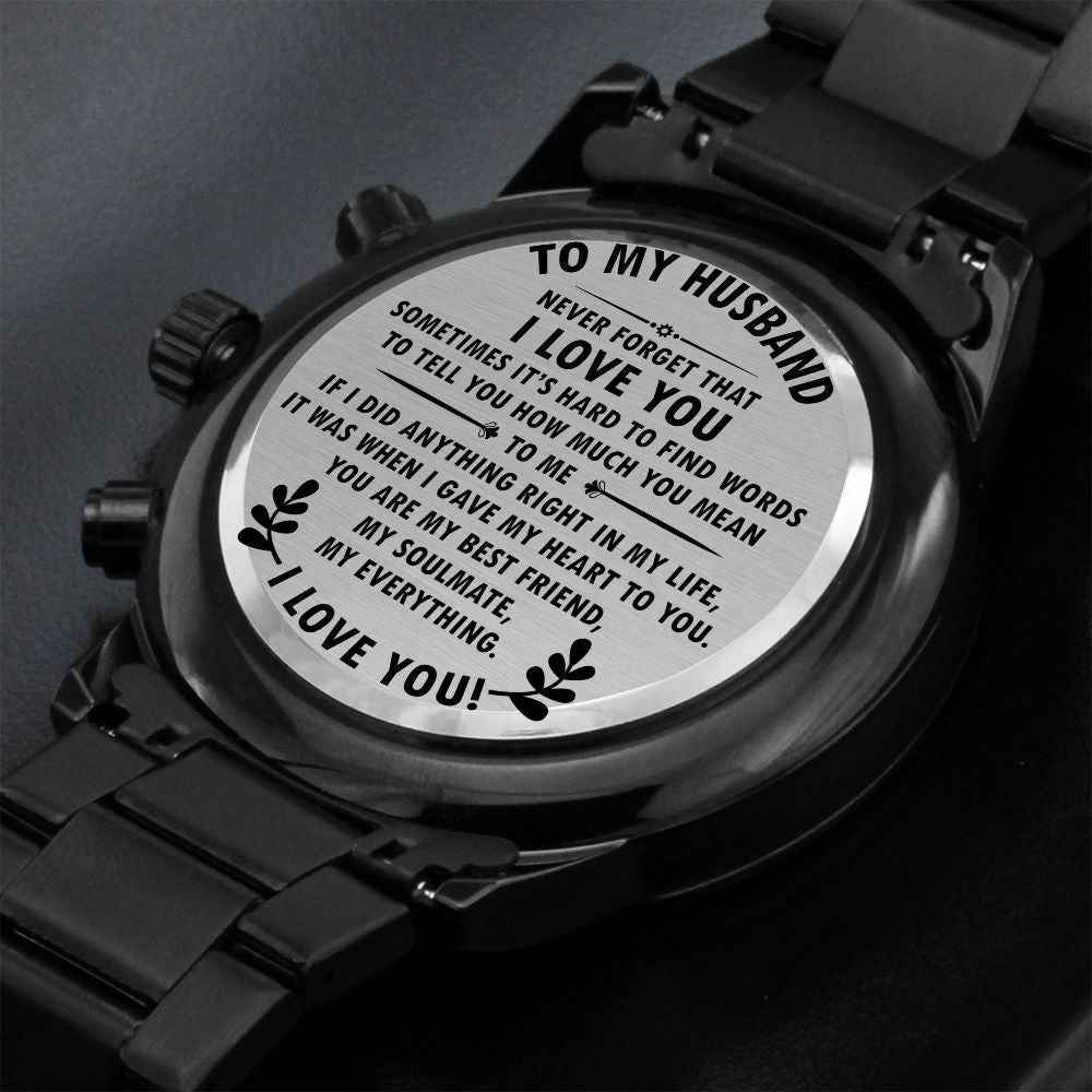 To MY Husband- Never forget that I love you Black Chronograph Watch - Starshine Box 