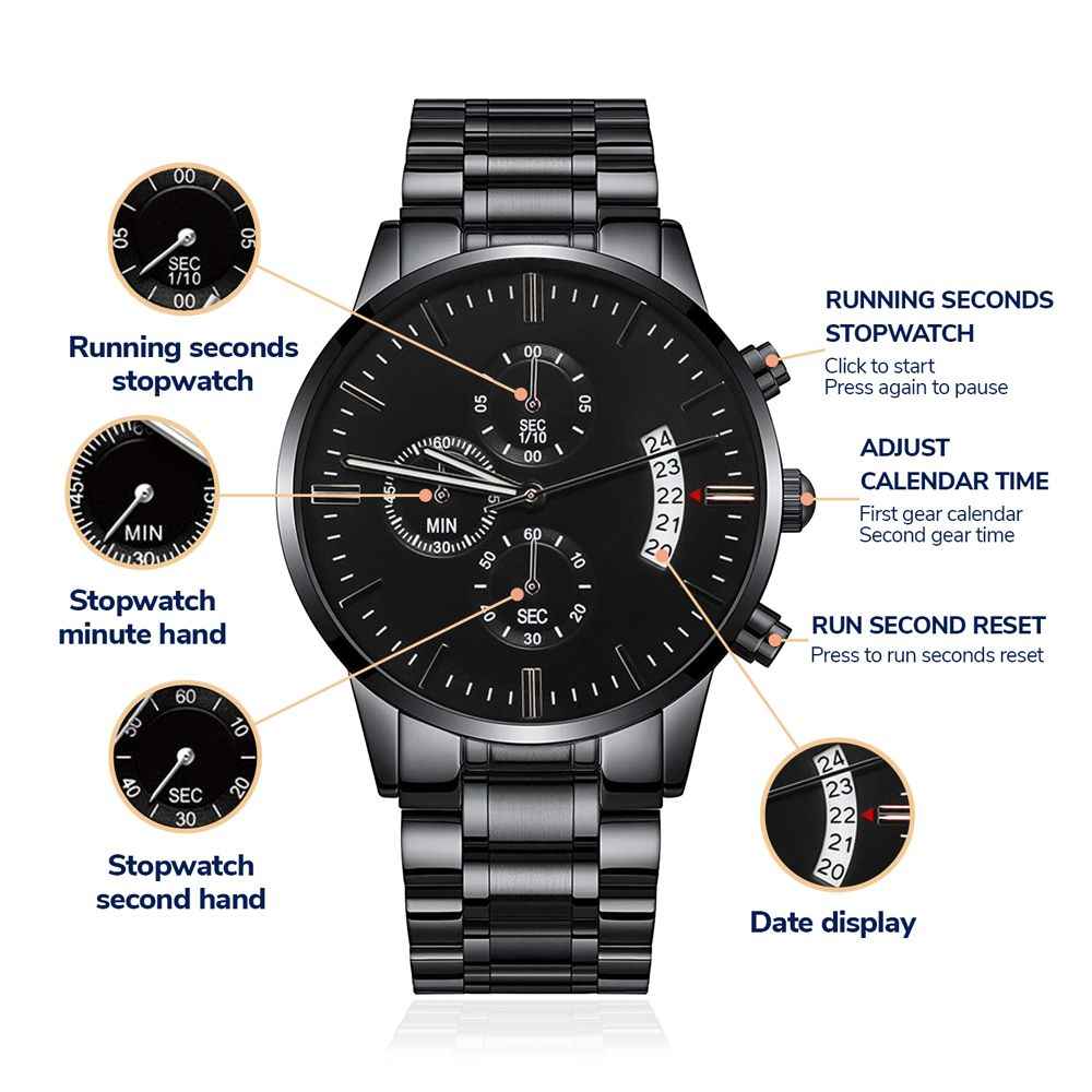 To MY Husband- Never forget that I love you Black Chronograph Watch - Starshine Box 